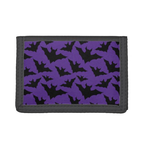 Halloween black bats purple cool spooky pattern trifold wallet