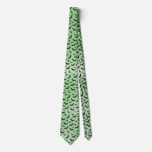 Halloween Black Bats Random Pattern Green BG Neck Tie