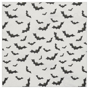 Halloween Black Bats Silhouettes Pattern on Gray Fabric