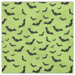 Halloween Black Bats Silhouettes Pattern on Green Fabric