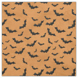 Halloween Black Bats Silhouettes Pattern on Orange Fabric