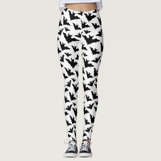 Halloween black bats white cool spooky pattern leggings