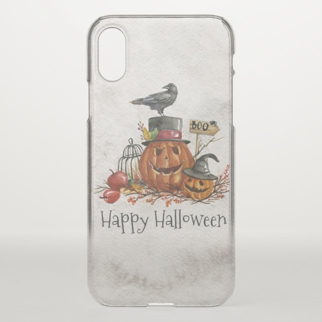 Halloween Black Bird and Pumpkins iPhone X Case (Back)