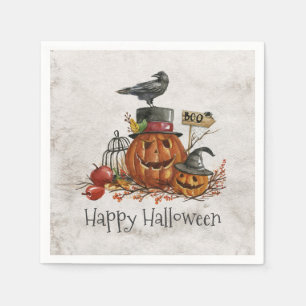 Halloween Black Bird and Pumpkins Napkin