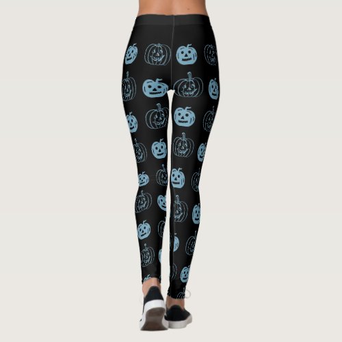 Halloween Black Blue Pumpkin Pattern Costume Leggings