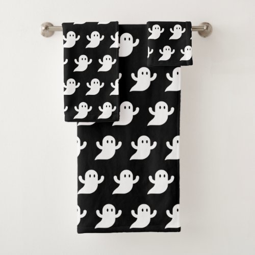 Halloween Black Boo Ghosts Pattern Spooky Scary Bath Towel Set