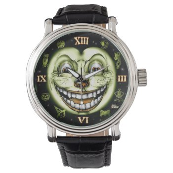 Halloween Black Cat 13 Crazy Clock Watch by themonsterstore at Zazzle