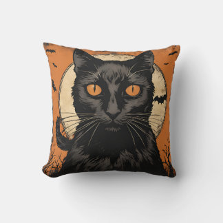 halloween Black Cat 2024 Throw Pillow