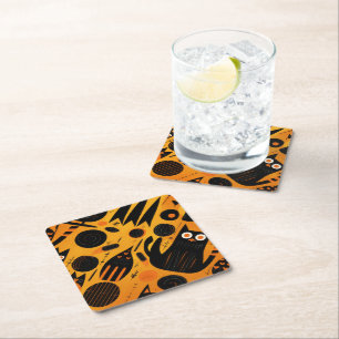 Halloween Black Cat Abstract  Paper Coaster