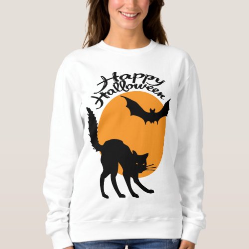 Halloween black cat and bat with moon halloween sweatshirt