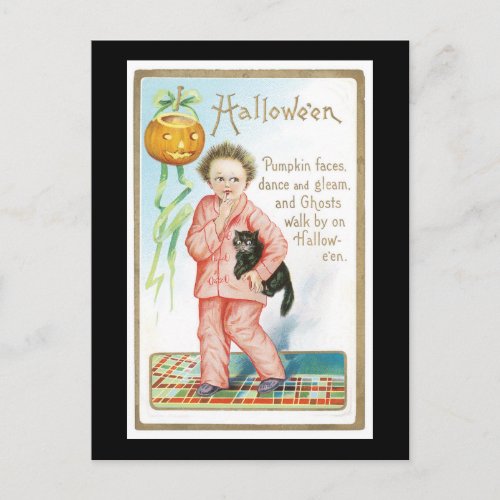 Halloween Black Cat and Boy Postcard