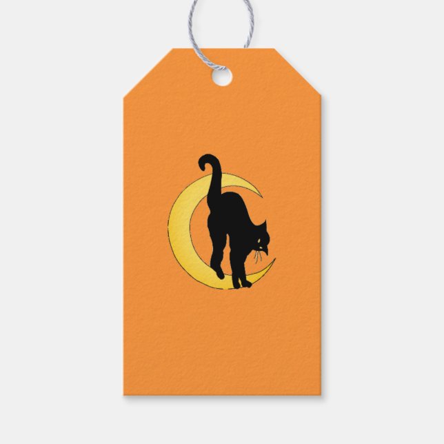 Halloween Black Cat and Cresent Moon Gift Tag (Front)