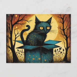 Halloween Black Cat And Full Moon Postcard