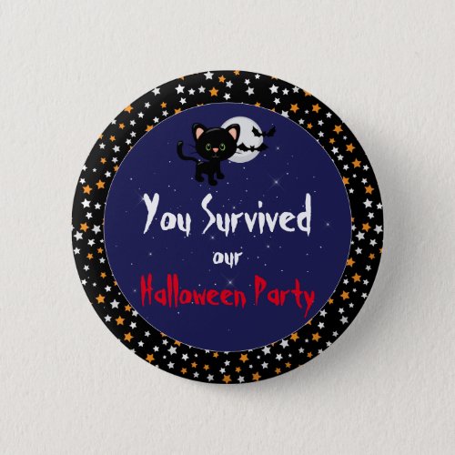 Halloween Black Cat and Full Moon with Stars Button