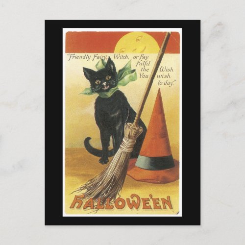 Halloween Black Cat and Fullmoon Postcard