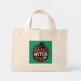 Halloween: black cat and ghost – Basic Witch. Mini Tote Bag