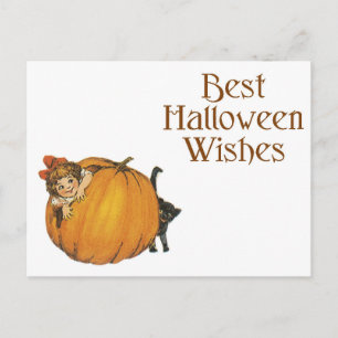 Halloween Black Cat and Girl Postcard