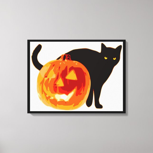 HALLOWEEN BLACK CAT AND PUMPKIN CANVAS PRINT (Front)