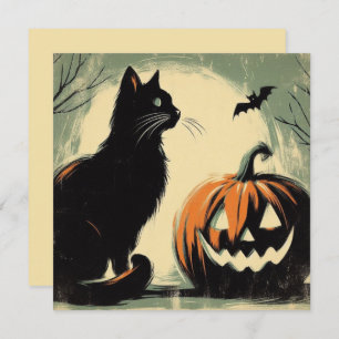 Halloween Black Cat and Pumpkin Card
