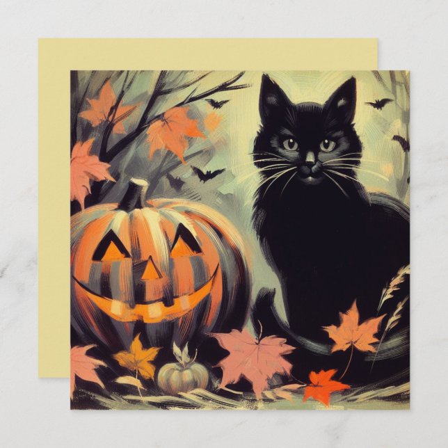 Halloween Black Cat and Pumpkin Card (Front/Back)