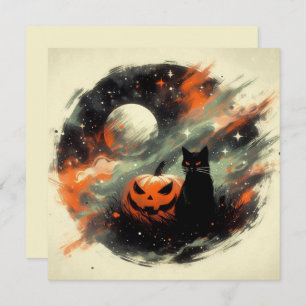 Halloween Black Cat and Pumpkin Card
