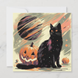 Halloween Black Cat and Pumpkin Card