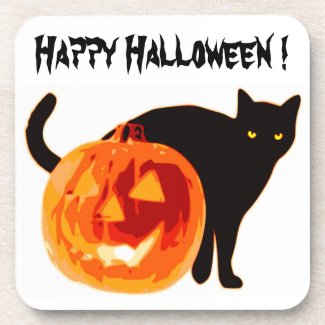 HALLOWEEN BLACK CAT AND PUMPKIN COASTER