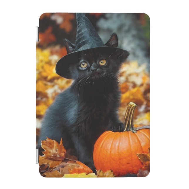 Halloween Black Cat and Pumpkin iPad Mini Cover (Front)