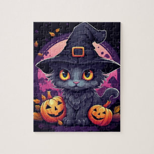 Halloween Black Cat and Pumpkin Jigsaw Puzzle