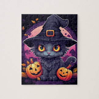 Halloween Black Cat and Pumpkin Jigsaw Puzzle