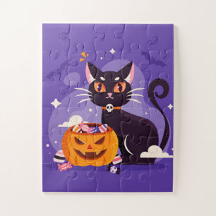 Halloween Black Cat and Pumpkin Jigsaw Puzzle