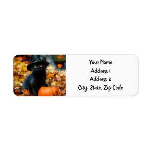 Halloween Black Cat and Pumpkin Label