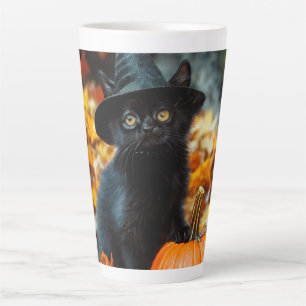 Halloween Black Cat and Pumpkin Latte Mug