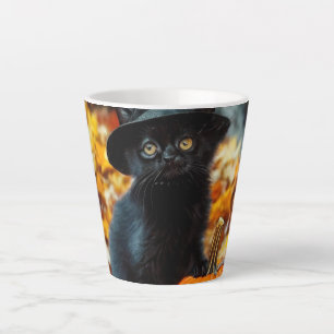Halloween Black Cat and Pumpkin Latte Mug
