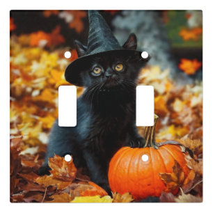 Halloween Black Cat and Pumpkin Light Switch Cover