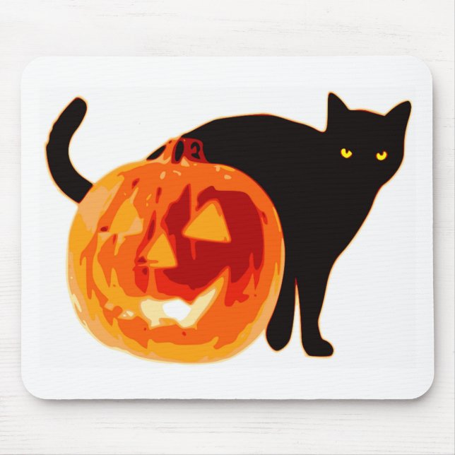 HALLOWEEN BLACK CAT AND PUMPKIN MOUSE PAD (Front)