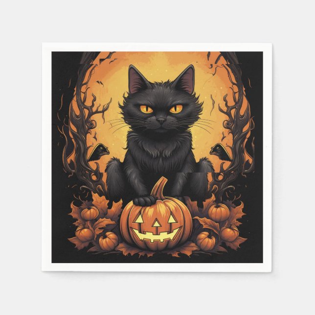 Halloween | Black Cat and Pumpkin Napkins (Front)