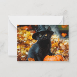 Halloween Black Cat and Pumpkin Note Card