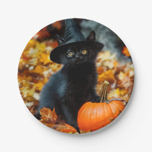 Halloween Black Cat and Pumpkin Paper Plates