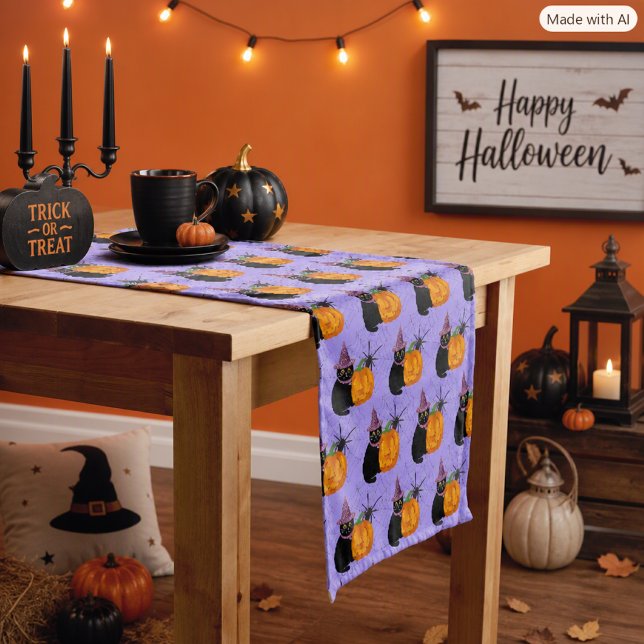  Halloween Black Cat and Pumpkin Pattern  Short Table Runner (Creator Uploaded)