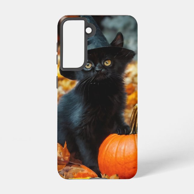 Halloween Black Cat and Pumpkin Samsung Galaxy Case (Back)