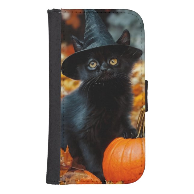 Halloween Black Cat and Pumpkin Samsung Galaxy Wallet Case (Front)