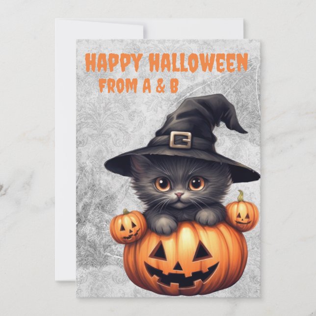 halloween black cat and pumpkin spooky gothic holiday card (Front)