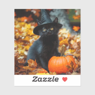 Halloween Black Cat and Pumpkin Sticker
