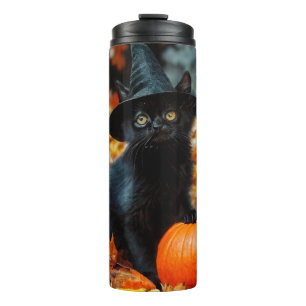 Halloween Black Cat and Pumpkin Thermal Tumbler