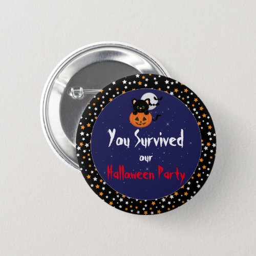 Halloween Black Cat and Pumpkin with Stars Button