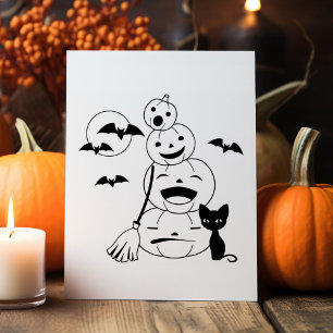 Halloween Black Cat and Pumpkins Color Me Rubber Stamp
