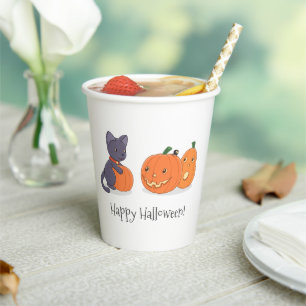 Halloween Black Cat and Pumpkins Paper Cups