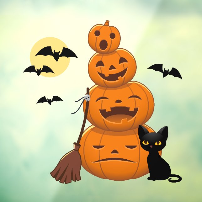 Halloween Black Cat and Pumpkins Stack Window Cling (Sheet 3)