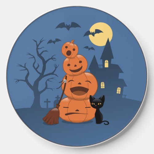 Halloween Black Cat and Pumpkins Wireless Charger